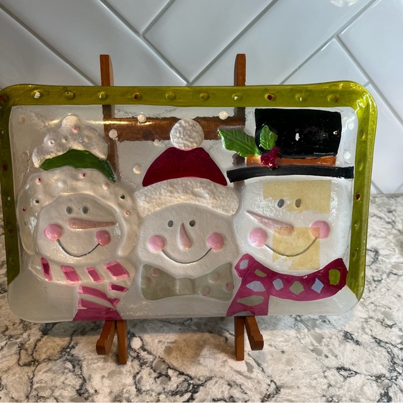 Vintage Glass Snowman Christmas Candy Dish Painted - Picture 5 of 5